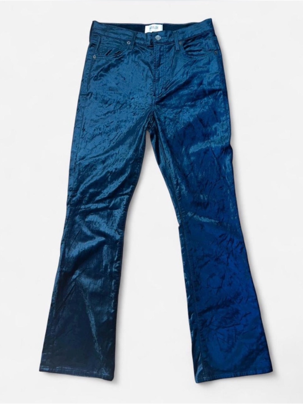 AGOLDE Nico High Rise Velvet Bootcut Flare Pants Teal Green Size 27